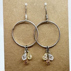 Sterling Silver Dangling Hoops With Faceted Crystal Beads
